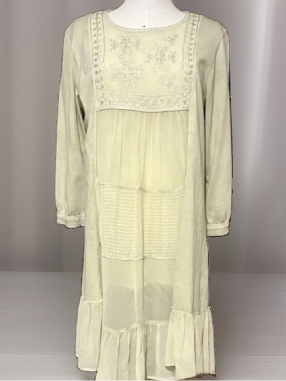 NWT Young Threads Avocado Crepe Embroidered Ruffle Scoop Neck A-Line Dress M - Picture 6 of 14